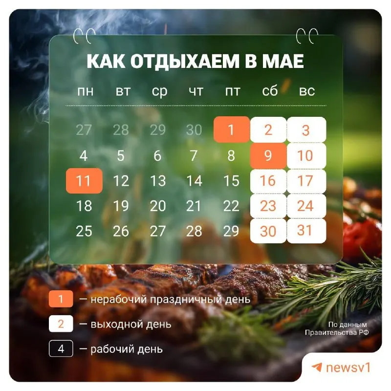 С 9 по 11 мая включительно установлены официальные нерабочие дни, приуроченные к празднованию Дня Победы.