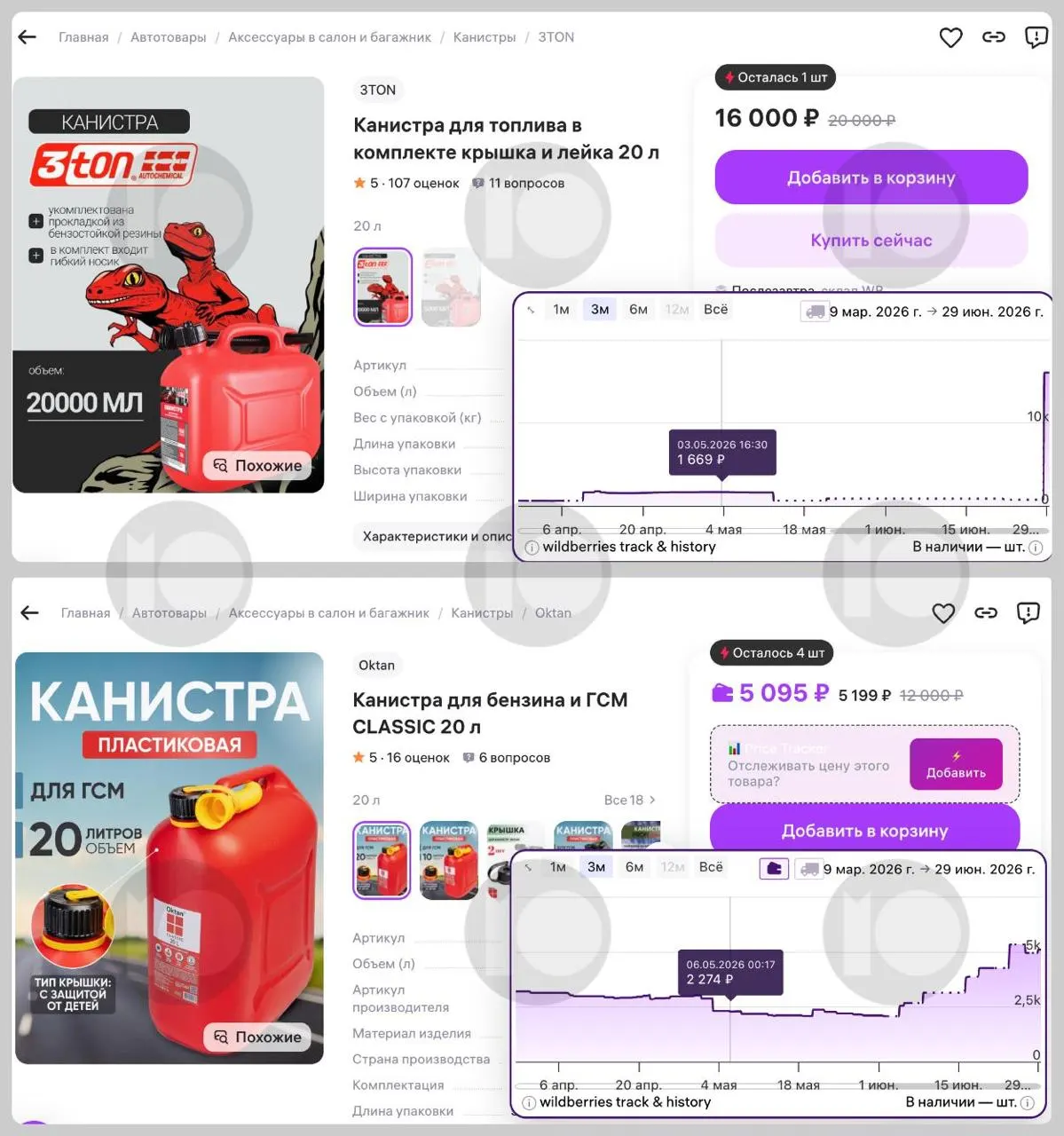 На фоне топливного дефицита и ограничений продажи цены на популярные 20‑литровые канистры на маркетплейсах выросли в несколько раз: спрос и перекупщики подогревают ажиотаж.