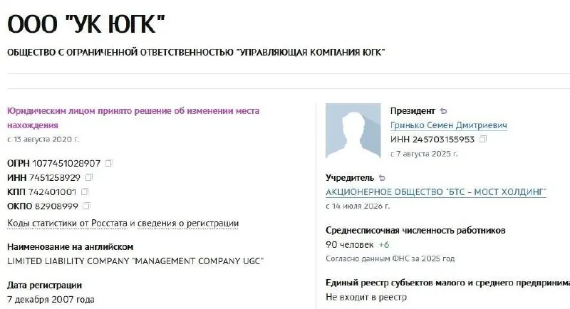 Управляющая компания холдинга перешла под контроль АО «БТС‑Мост Холдинг». Активы были национализированы год назад и затем выставлены на аукцион, где победителем стало АО «БТС‑Мост Холдинг».