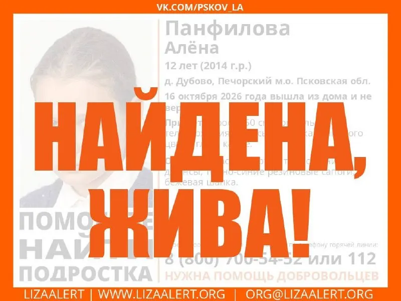 После поисков девочку нашли живой. Информация обновлена оперативными службами.